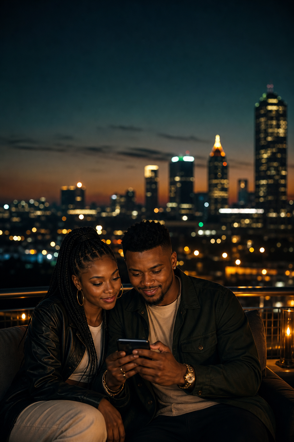 Couple watching GolAfri on a Johannesburg rooftop